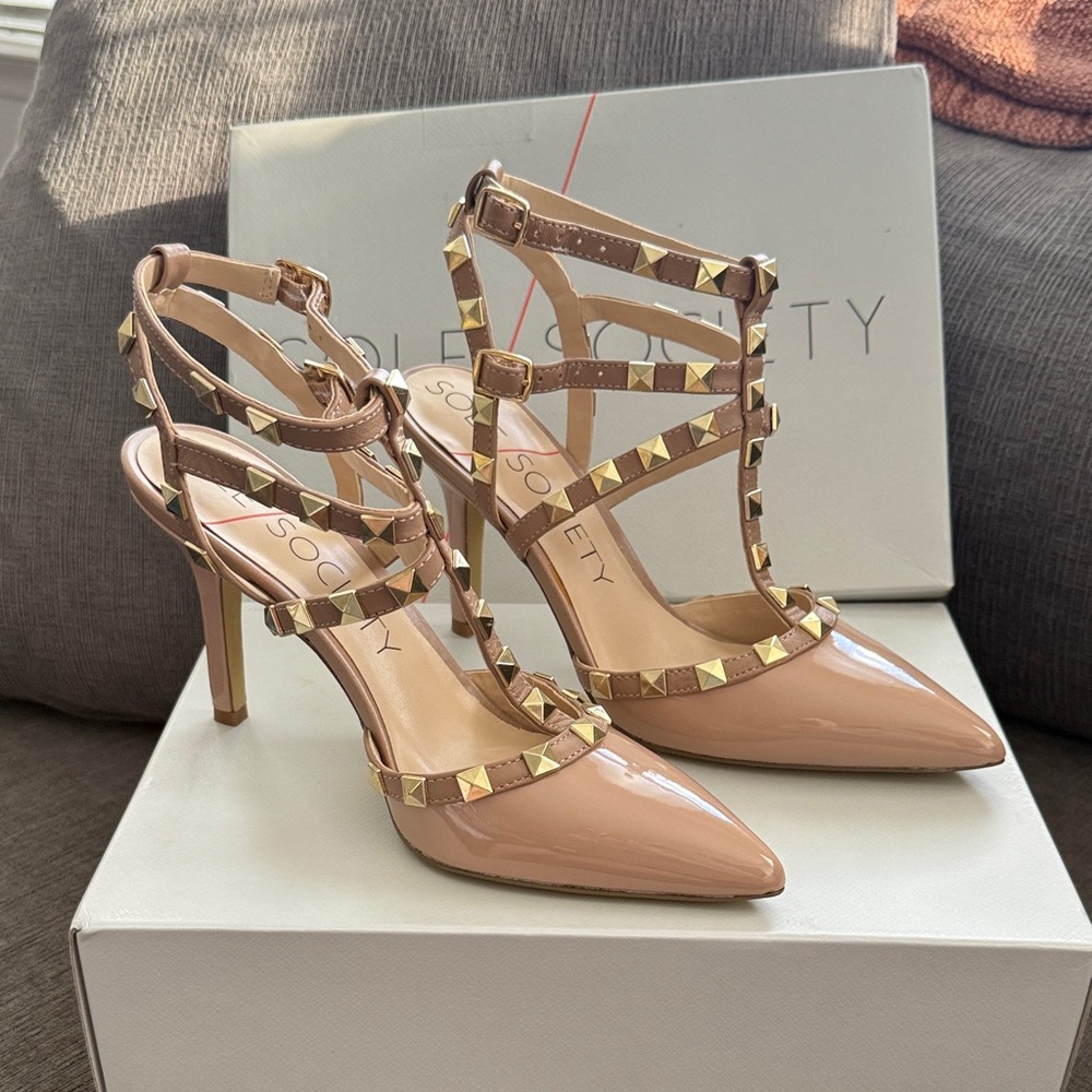 Sole Society Nude Heels with Gold Accents